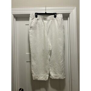J. Jill Women's Pants Size XL White 100% Linen Wide Leg Cropped Length Pockets